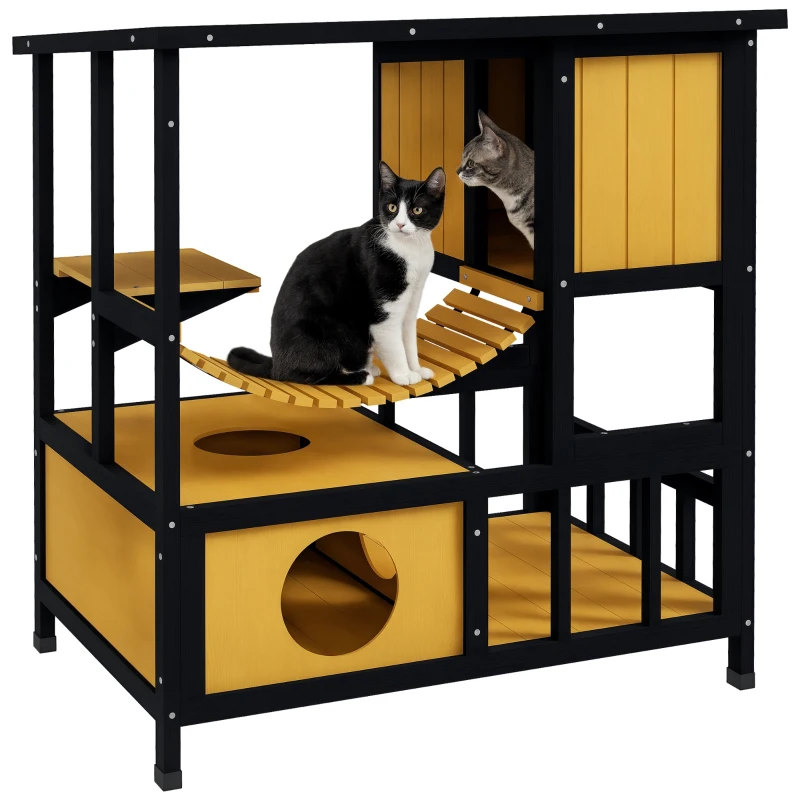 PawHut Outdoor Cat Enclosure for Patio with Suspension Bridge, Condos, Escape Doors, Jumping Platform, Water-Resistant Roof