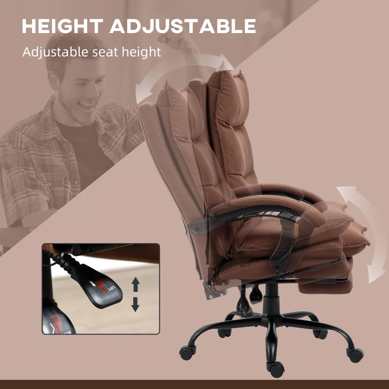 Vinsetto Executive Massage Office Chair with 6 Vibration Points, Microfiber Computer Desk Chair, Heated Reclining Chair with Footrest, Armrest, Double Padding, Brown