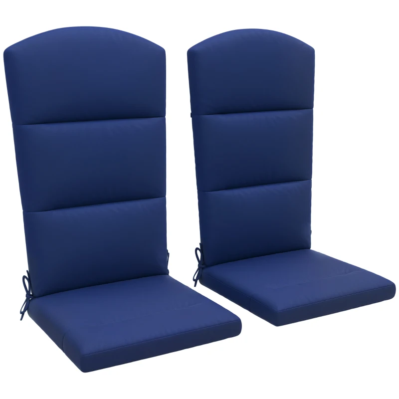 Outsunny Patio Chair Cushions for Adirondack Chair Replacement Cushions with Back and Ties, Set of 2, Blue