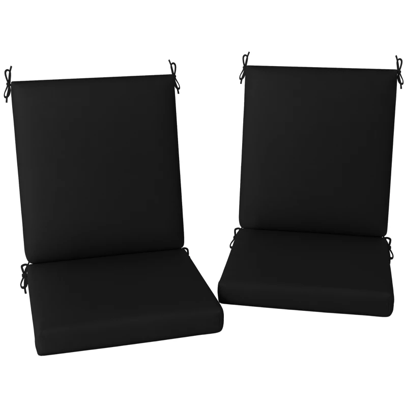 Outsunny Outdoor Cushions Set of 2 for Dining Chairs, Outdoor Seat Cushions with Back, Fade-Resistant Yarn-Dyed Polyester, Black
