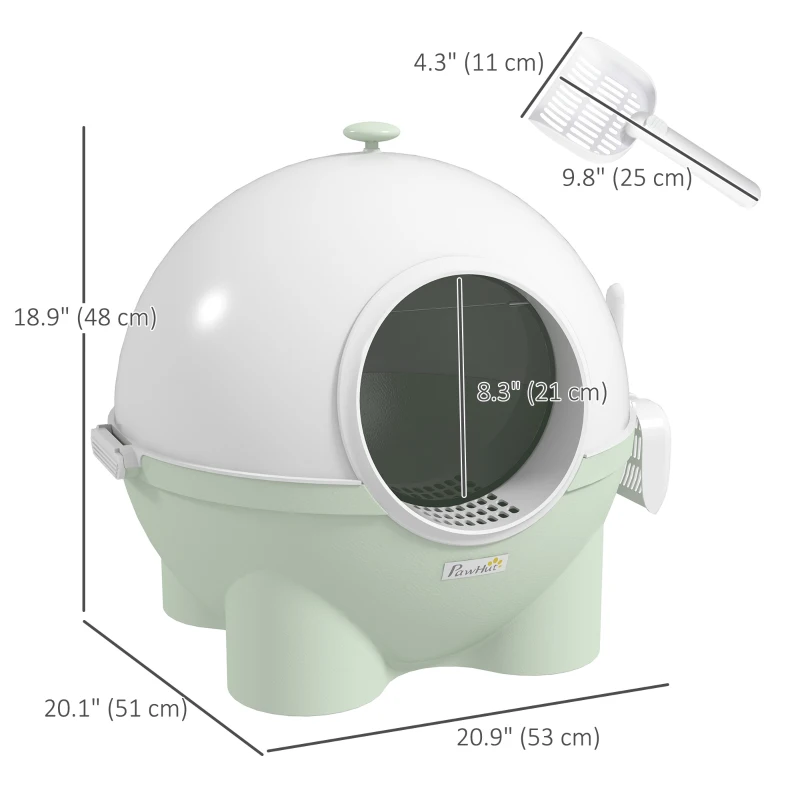 PawHut Enclosed Cat Litter Box, Large Kitty Litter Box with Lid, Scoop, Leaking Sand Pedal, Top Handle, Light Green