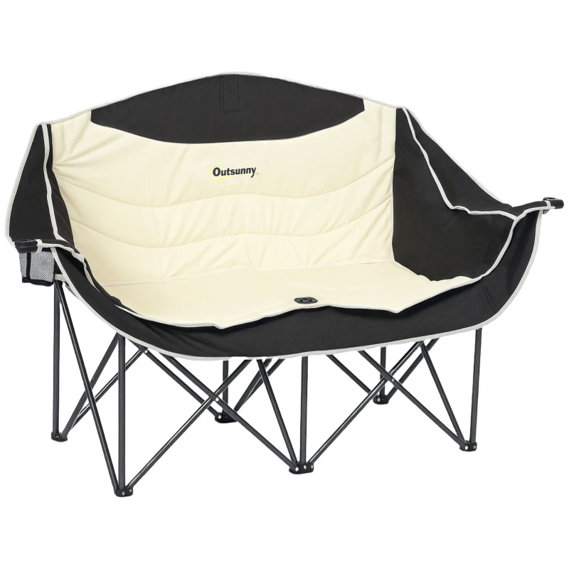 Outsunny Portable Camp Chair, Double Camping Chair with Cup Holders and Carry Bag, Support 551 lbs, Khaki
