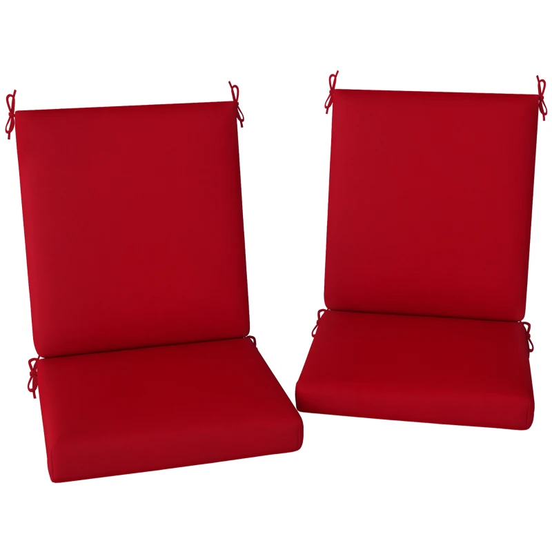 Outsunny Outdoor Cushions Set of 2 for Dining Chairs, Outdoor Seat Cushions with Back, Fade-Resistant Yarn-Dyed Polyester, Wine Red