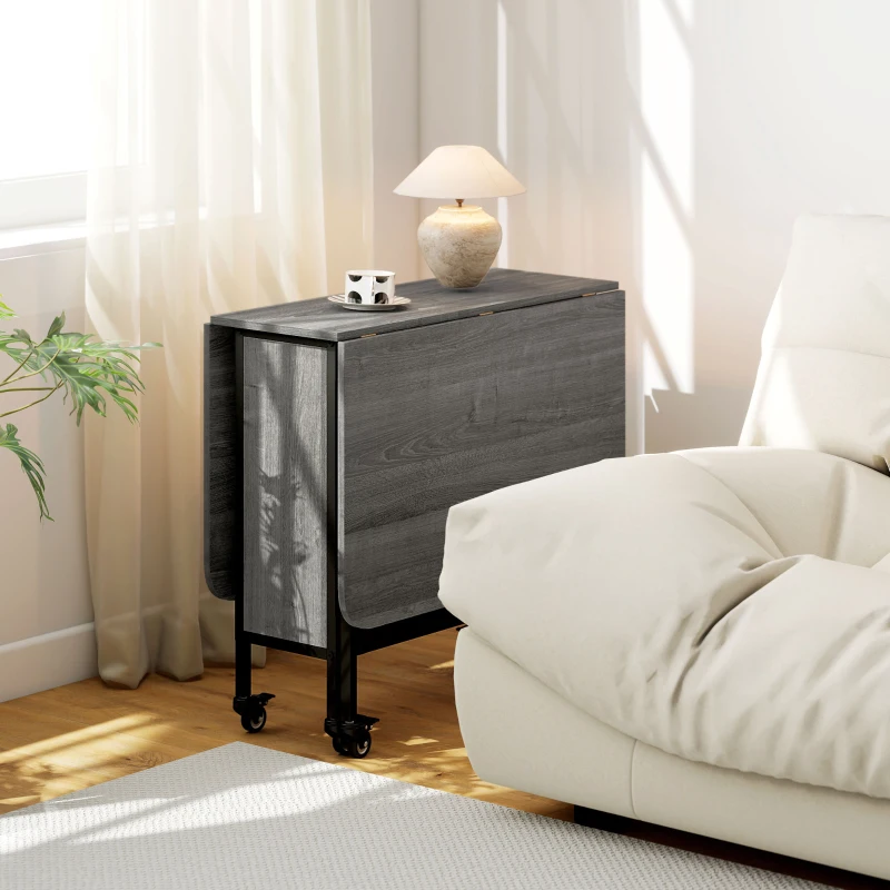 HOMCOM Folding Dining Table, Extendable Kitchen Table for Small Spaces with Storage Shelf and 6 Wheels, Distressed Grey