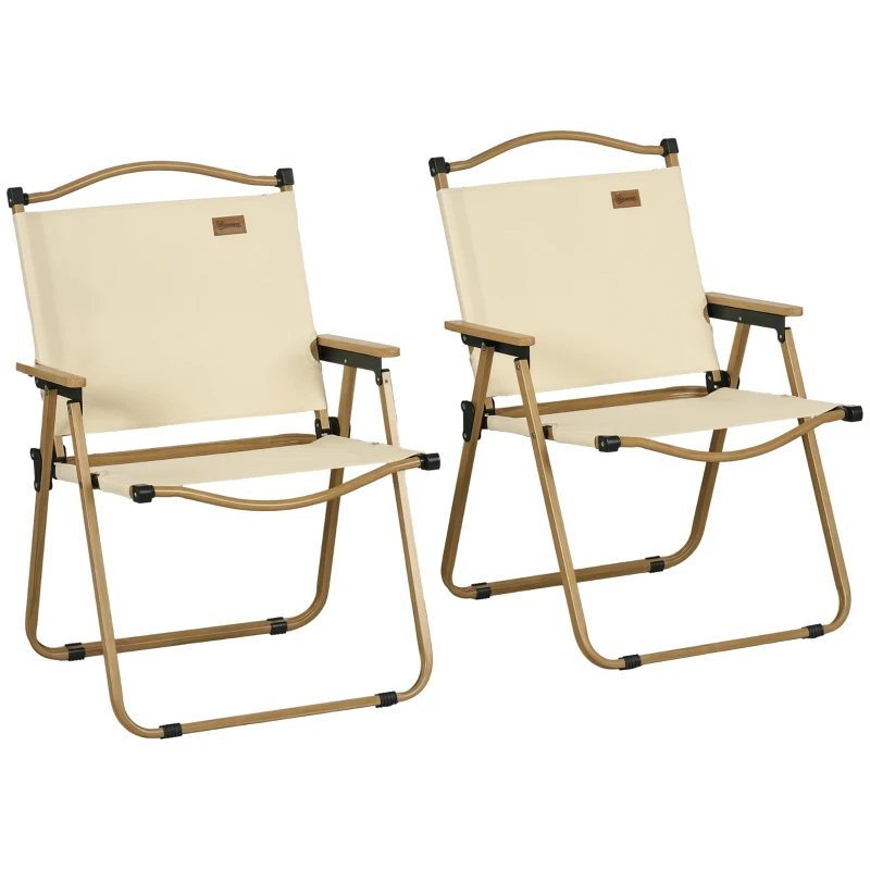 Outsunny Set of 2 Camping Chair, Lightweight Folding Chair, Portable Armchairs, Excellent for Festivals, Fishing, Beach and Hiking, Beige
