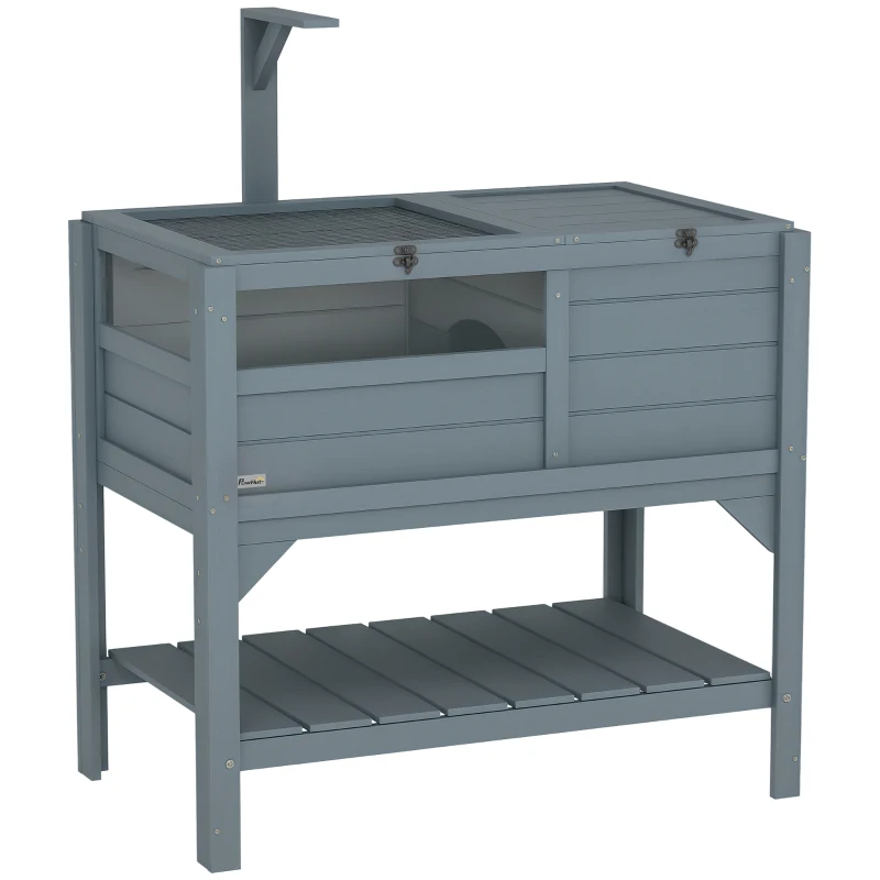 PawHut Tortoise Habitat with Shelf Storage Tortoise Gift Accessory with Weather Protection for Indoor, Gray