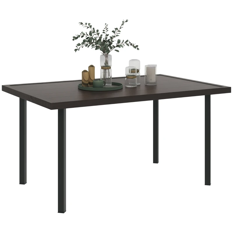 Outsunny Outdoor Patio Dining Table with 2.1" Umbrella Hole, Steel Outdoor Patio Table for 6, Dark Brown