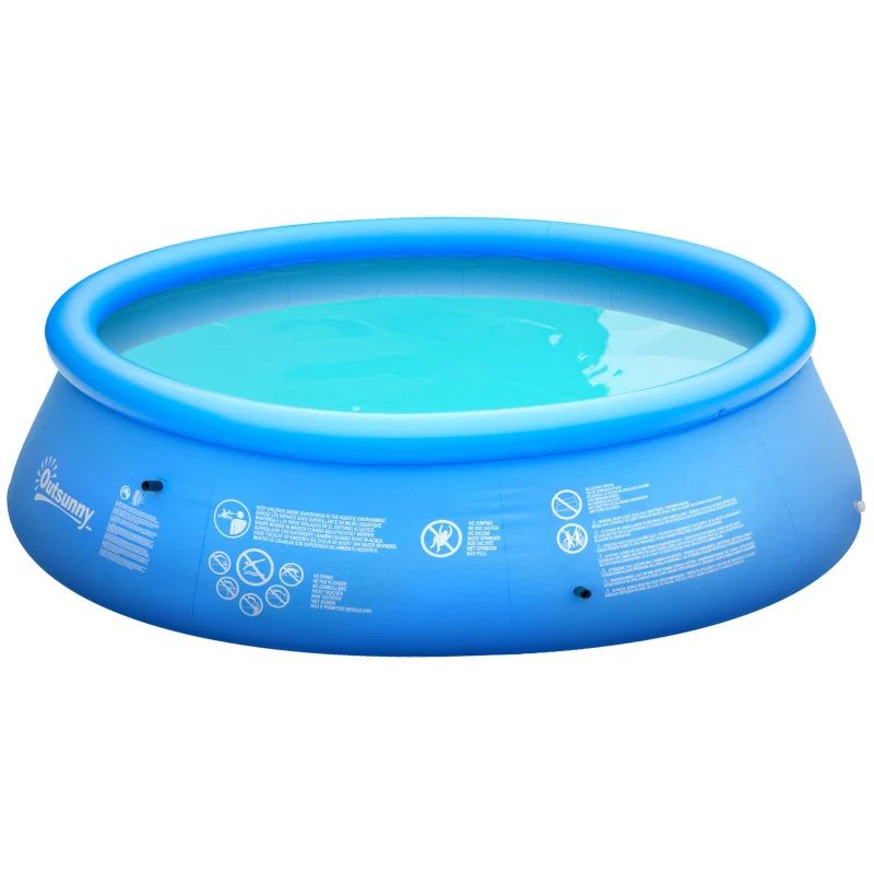 Outsunny Inflatable Swimming Pool Family-Sized Blow Up Pool Round Paddling Pool with Hand Pump for Kids, Adults, Outdoor, Garden and Backyard, 107" x 30", Blue