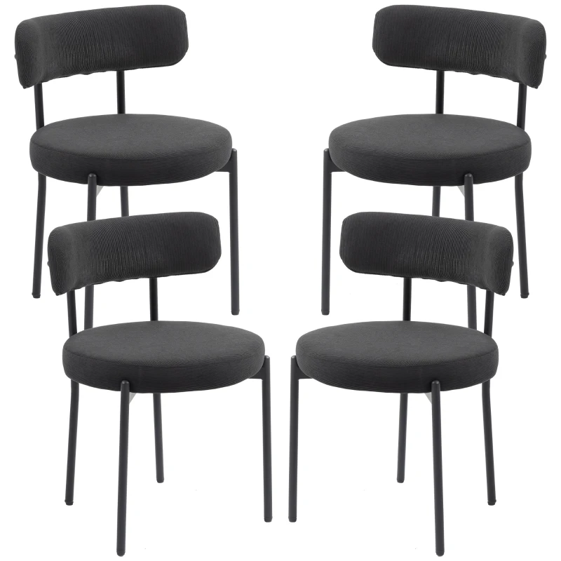 HOMCOM 4 Pieces Kitchen Chairs, Modern Dining Chairs w/ Corduroy Upholstery and Steel Legs for Living Room, Black