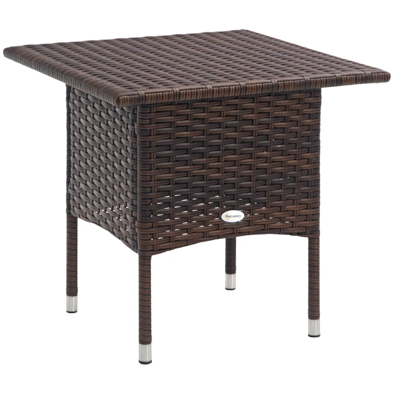 Outsunny 20" Patio Wicker Coffee Table, Outdoor Coffee Table with Plastic Board Underneath the Woven Tabletop for Patio, Garden, Balcony, Mixed Brown