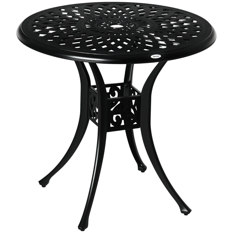 Outsunny 30-inch Round Patio Dining Table with Umbrella Hole Antique Cast Aluminium Outdoor Bistro Table, Black