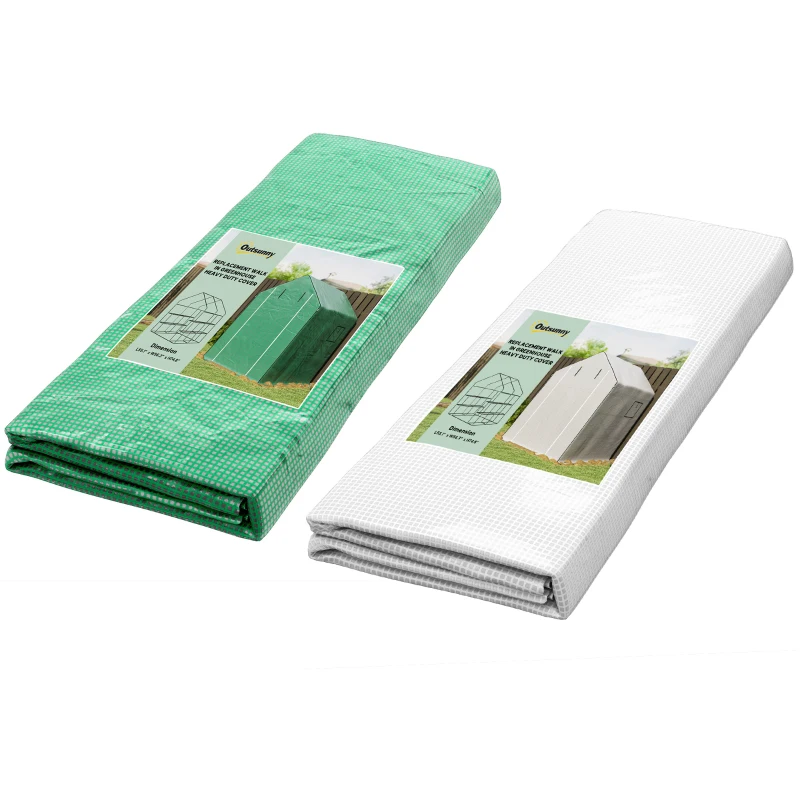 Outsunny Set of 2 Model 01-0472 Walk-in Greenhouse Cover Replacements, 55" x 56.25" x 74.75" Reinforced Anti-Tear PE Hot House Covers, Green & White