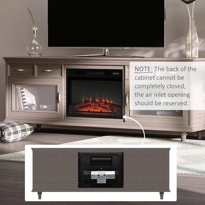 HOMCOM 23" Electric Fireplace Insert for Wooden Cabinet, Recessed Fireplace Heater with Realistic Log Flames, Adjustable Brightness, 1400W, Black