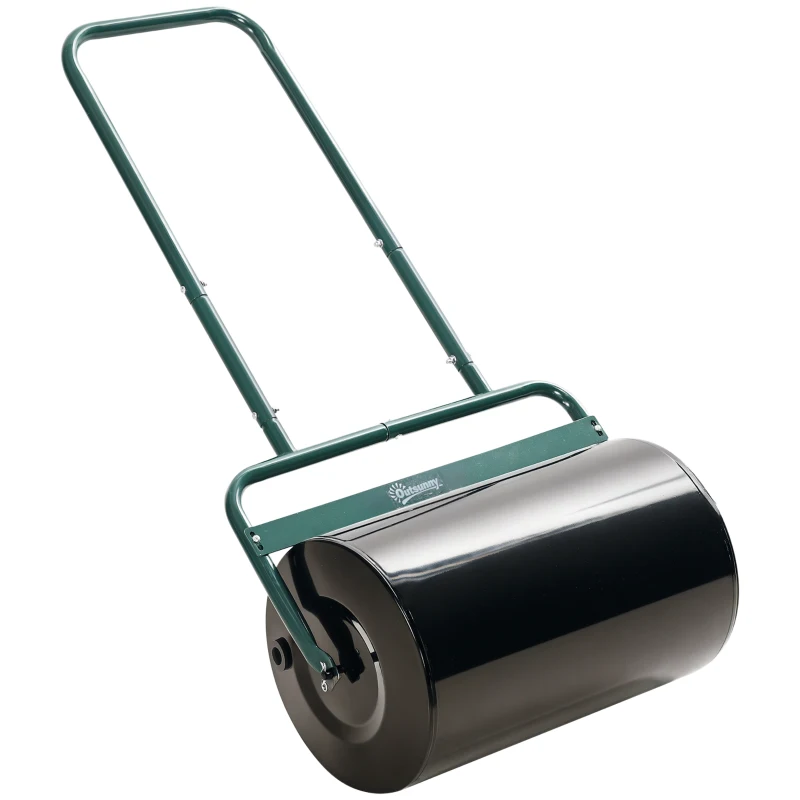 Outsunny Heavy Duty Lawn Roller, 20" Push/Tow Behind Sod Roller, Grass Flattener Filled with 11gal Water/136lbs Sand, Green