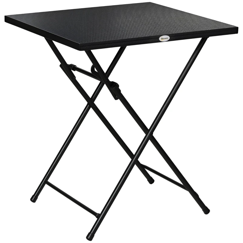 Outsunny Folding Coffee Table, Folding Patio Table, Square Small Side Table with Metal Plate Top, 23.6" x 23.6", Black