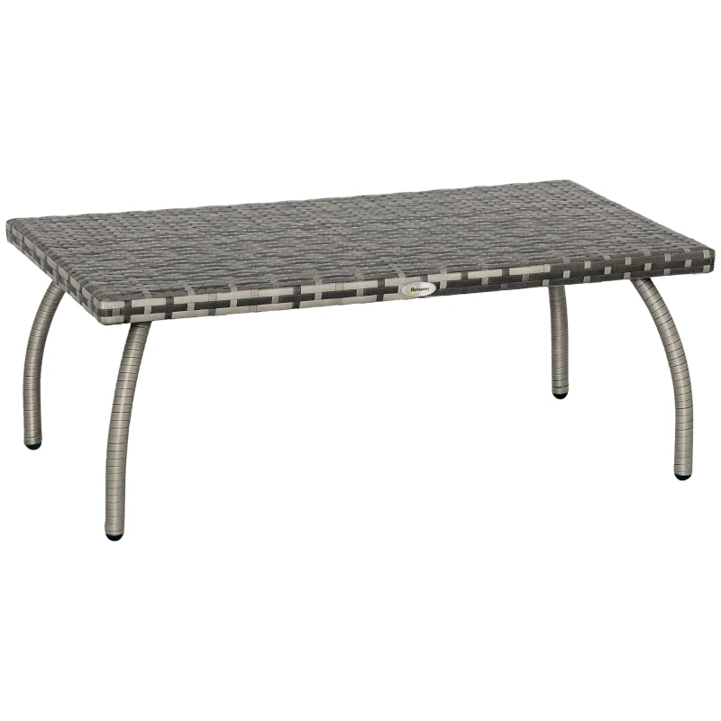 Outsunny Rattan Coffee Table Outdoor Side Table, 35.4" x 19.7" Small Wicker Patio Furniture with All-Weather PE for Garden, Balcony, Backyard, Poolside, Grey