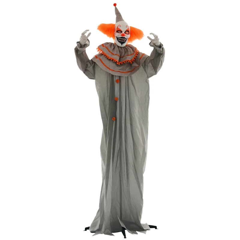 HOMCOM 6' Life Size Orange Classic Clown Outdoor Halloween Decoration Animatronic, Sound and Motion Activated w/ Light Up Eyes