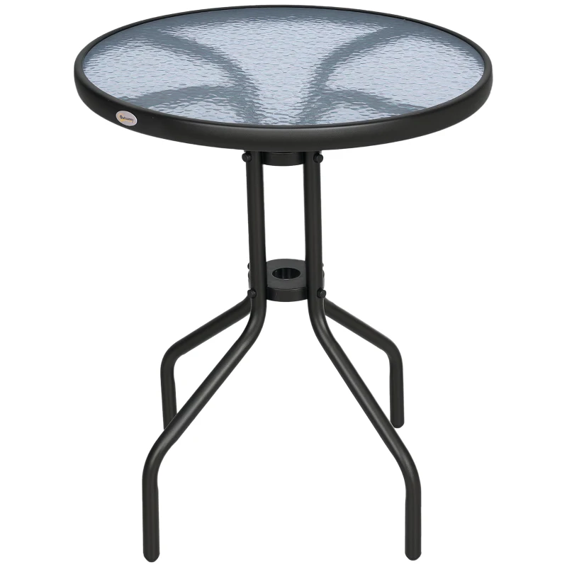 Outsunny 24" Patio Table Round Tempered Glass Top Outdoor Dining Steel Frame Backyard