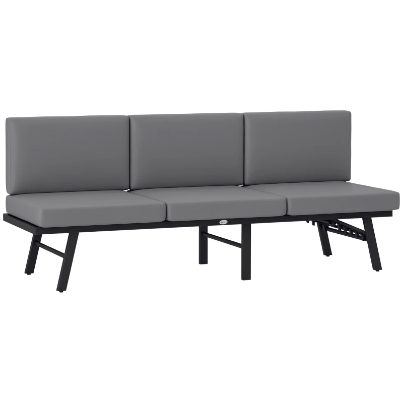 Outsunny 3-in-1 3-Seater Outdoor Sofa, Lounge Chair with 5-Position Adjustable Back, Patio Loveseat with Folding Table, Grey