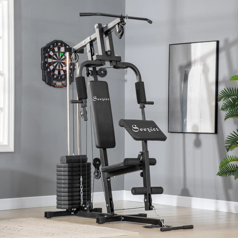 Soozier Home Gym Equipment Weight Training Machine, Multifunction Workout Machine with 143lbs Weight Stack for Full Body Workout and Strength Training, Black