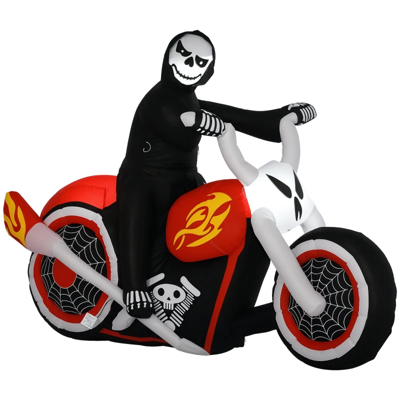 HOMCOM 7.5' W Halloween Inflatables Outdoor Decorations Grim Ghost Biker, Blow Up LED Yard Decor for Garden, Lawn, Party, Holiday, Waterproof