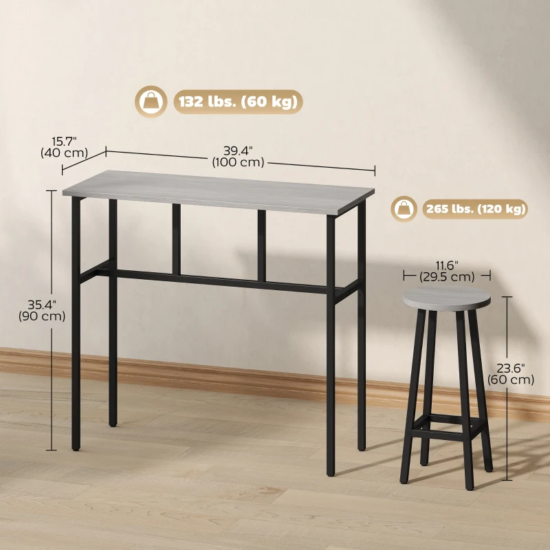 HOMCOM Bar Table Set of 6, Bar Table and Stools for 4, 2 Breakfast Tables and 4 Stools for Living Room, Dining Room, Grey