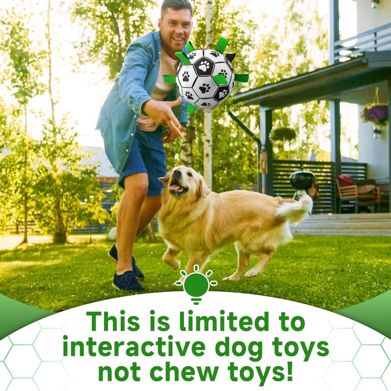 Durable Dog Soccer Ball with Straps, Interactive Water-Resistant Toy for Small to Medium Breeds, 6" L x 6" W x 6" H, Green+Black