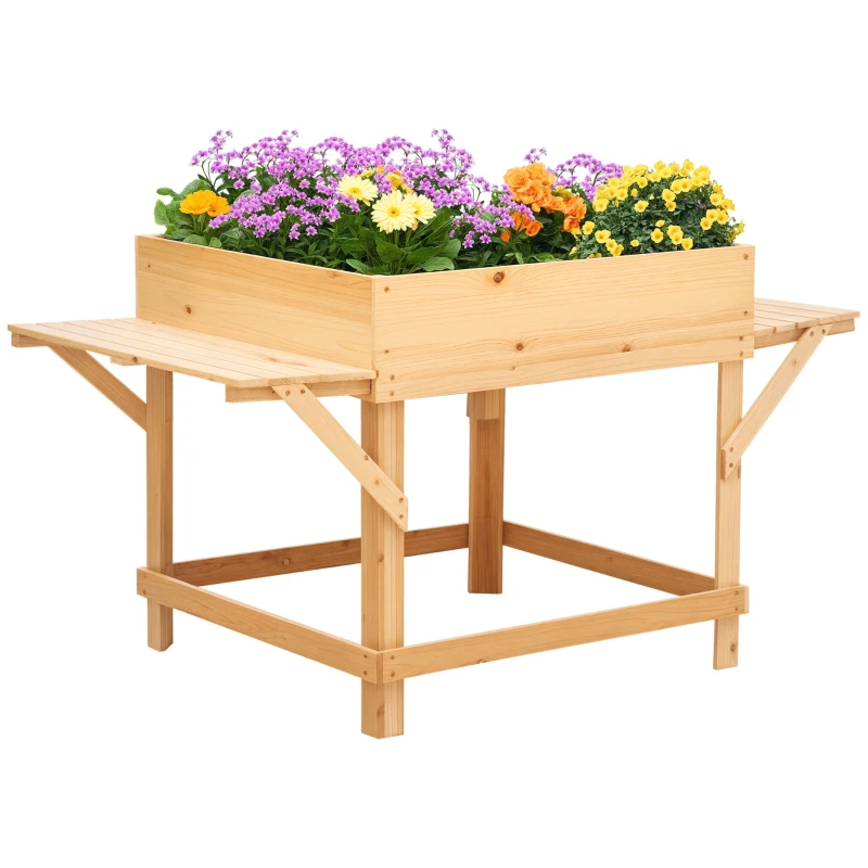 Outsunny Elevated Planter Box with Legs Raised Garden Planter Bed with Non-Woven Fabric Bag, Flower Box for Growing Herbs & Plants, Solid Wood Construction 51.5" x 29.5" x 29.5"