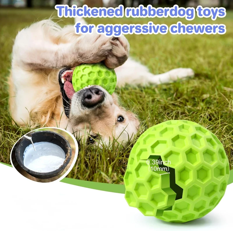 Indestructible Squeaky Dog Balls with High-Stretch Material, Honeycomb Texture, Tough Chew Toys for Large Breeds, 3" L x 3" W x 3" H, Green