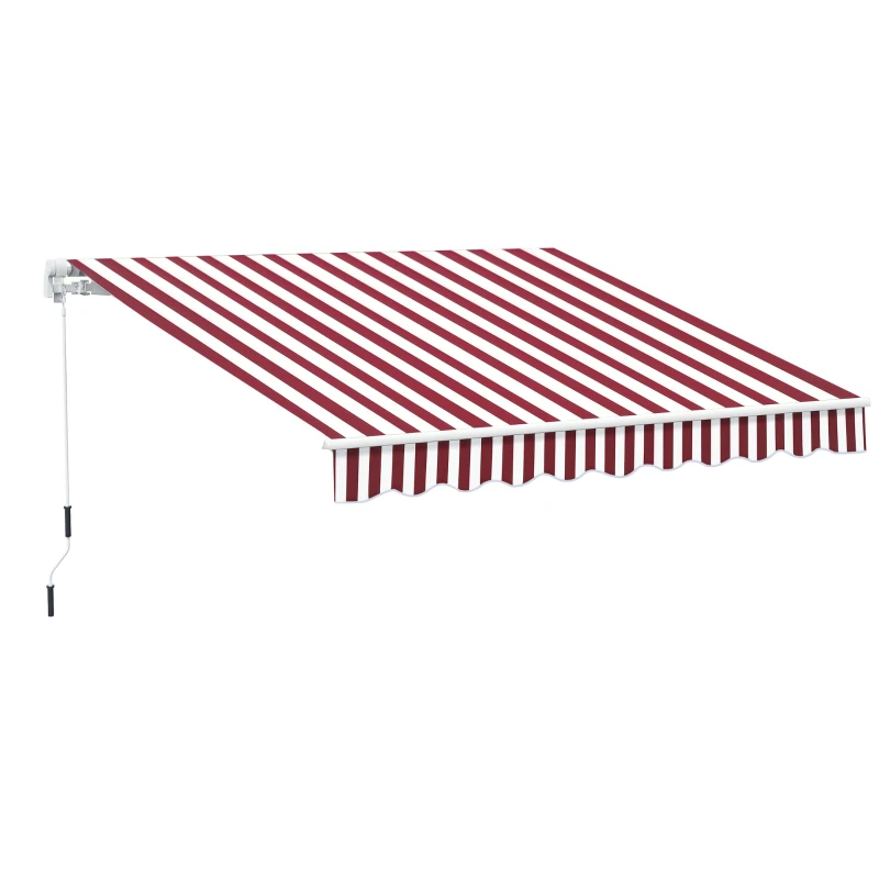 Outsunny 10' x 8' Manual Retractable Awning, Sun Shade Shelter Canopy, with Aluminum Frame and UV Protection for Patio Deck Yard Window Door, Wine Red and White Stripe