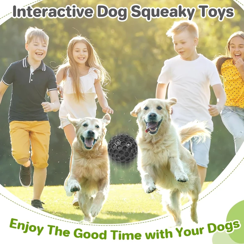 Tough Chew Toys with Teeth Cleaning Texture, High Elasticity, Squeaky Dog Balls for Aggressive Chewers, 3" L x 3" W x 3" H, Black