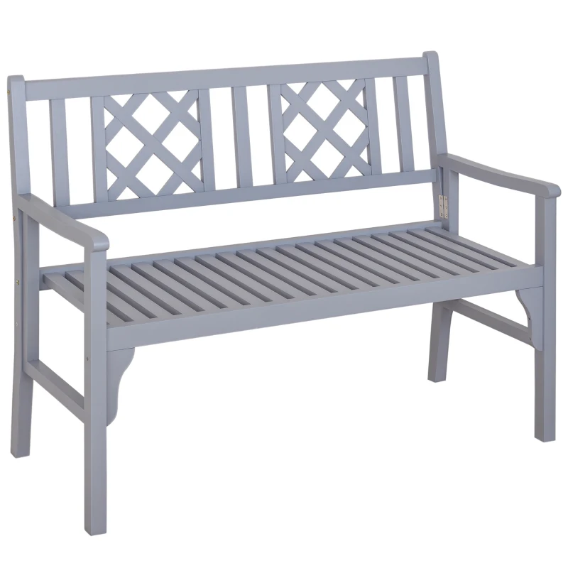 Outsunny Foldable Garden Bench, 2-Seater Patio Wooden Bench, Loveseat Chair with Backrest and Armrest for Patio, Porch or Balcony, Grey