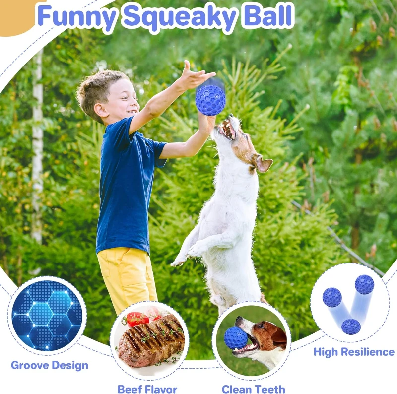 Indestructible Squeaky Dog Ball with High-Stretch and Durable Design, Interactive Chew Toy for Aggressive Chewers, 3" L x 3" W x 3" H, Bluei