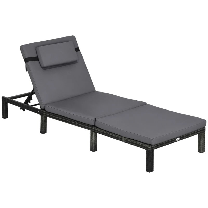 Outsunny Outdoor Lounger, Patio Lounger with 5-Level Adjustable Back, Headrest for Poolside, Garden, Backyard, Dark Grey