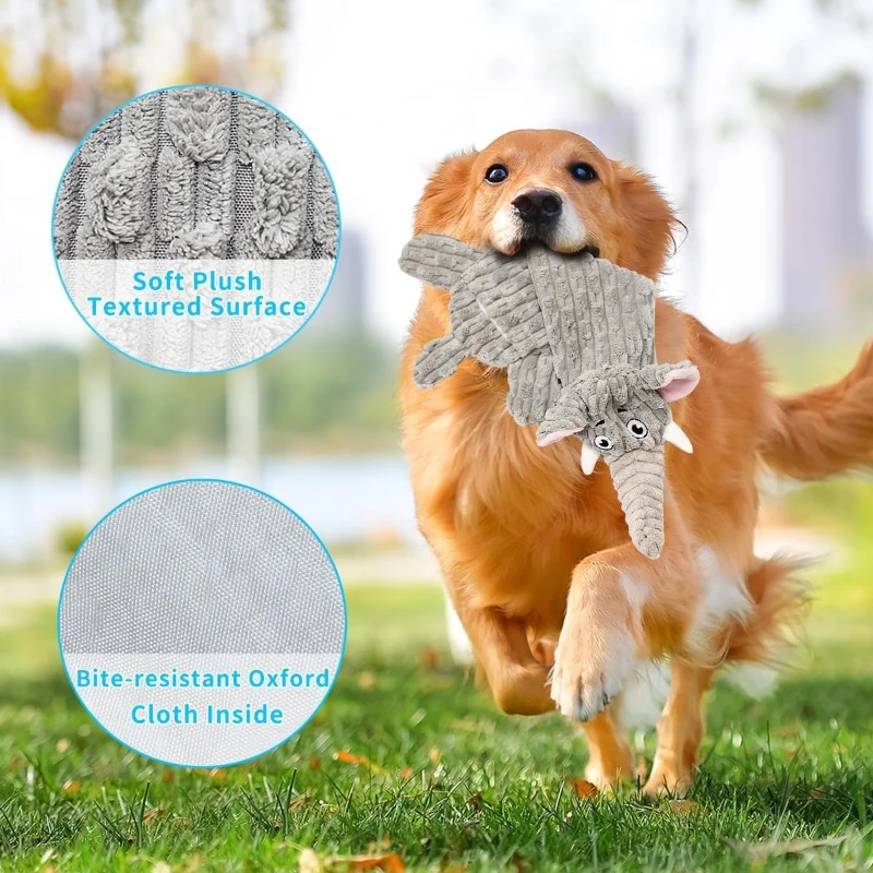 Squeaky Plush No Stuffing Crinkle Dog Toy for All Breed Sizes, Interactive Puppy Teething Water Bottle Chew Toy, 9" L x 1" W x 18" H, Gray