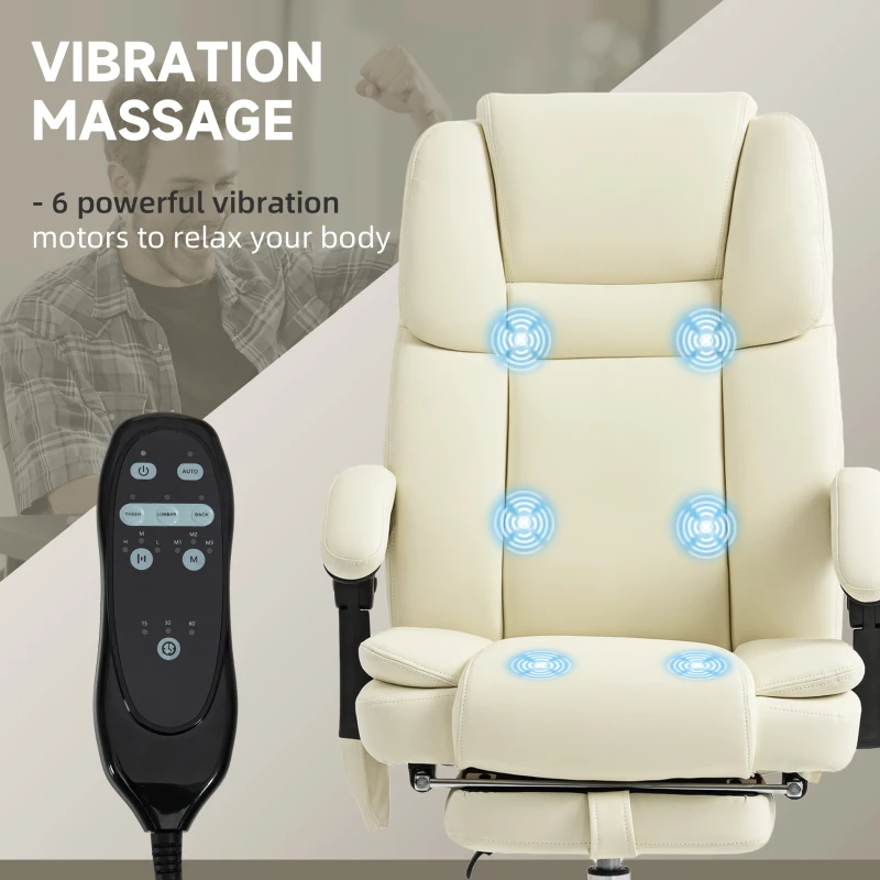 Vinsetto Massage Office Chair, Reclining Executive Office Chair with 6-Point Vibration, Footrest and High Back, White