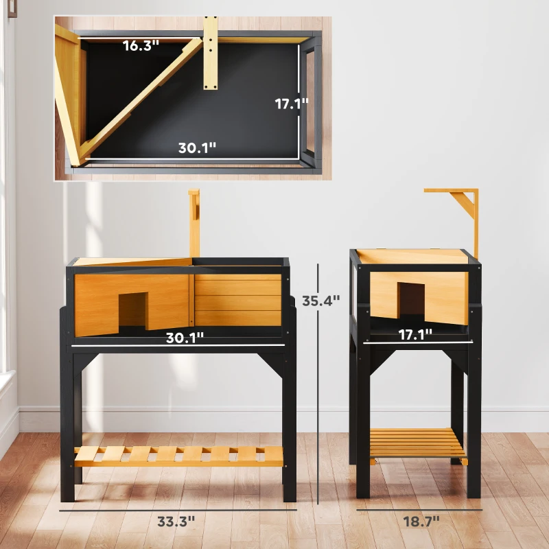 PawHut Wooden Tortoise Habitat with Storage Shelf, Tortoise Enclosure with Clear Windows, Openable Top, Lamp Holder, Yellow