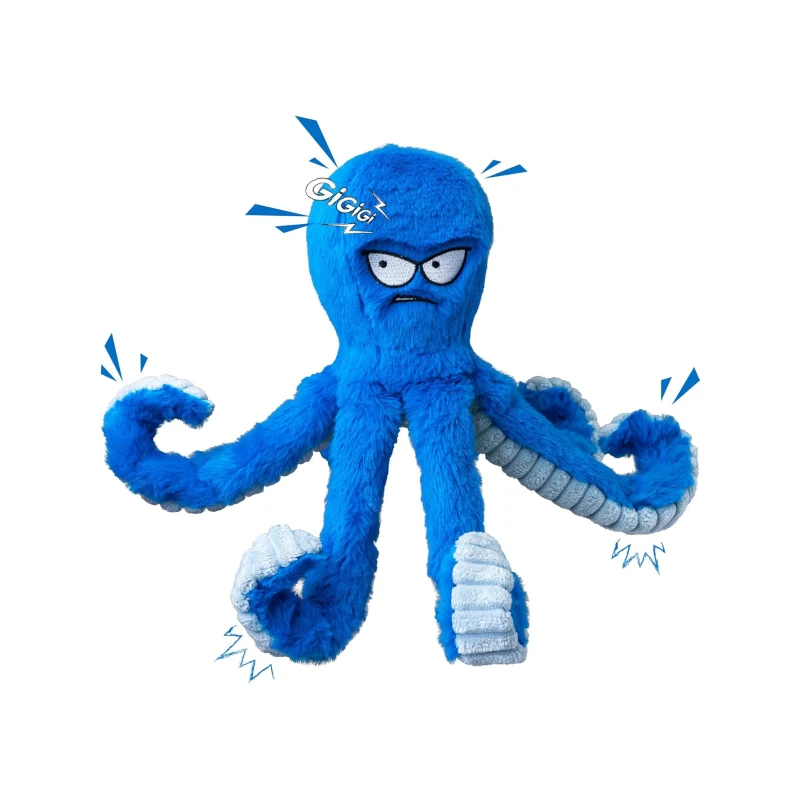 Tough Dog Toys with Crinkle Octopus Design, Interactive Squeaky Chew Toy for Aggressive Chewers, 11.5" L x 3" W x 8.5" H, Blue