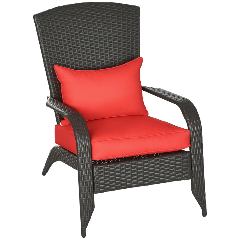Outsunny Patio Wicker Adirondack Chair, Outdoor Rattan Muskoka Chair with Cushions for Patio, Garden, Backyard, Red