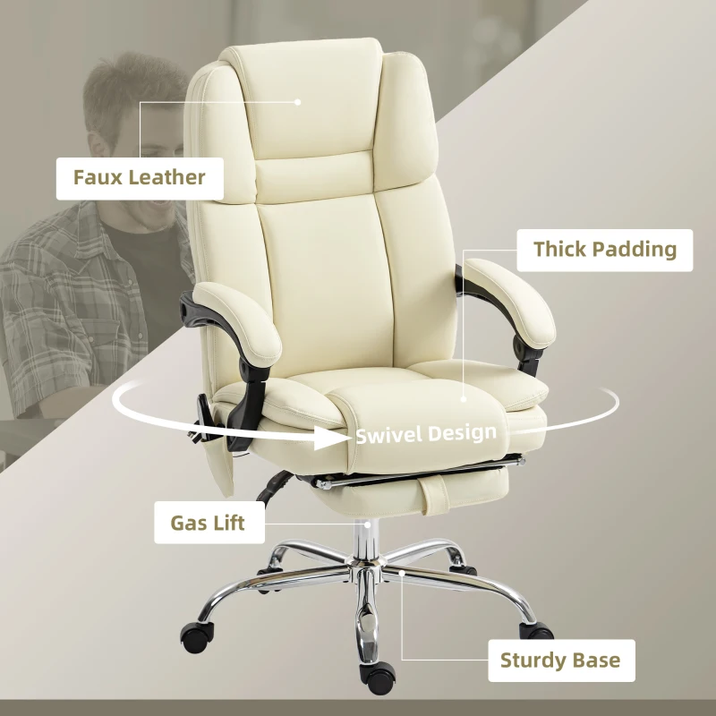 Vinsetto Massage Office Chair, Reclining Executive Office Chair with 6-Point Vibration, Footrest and High Back, White