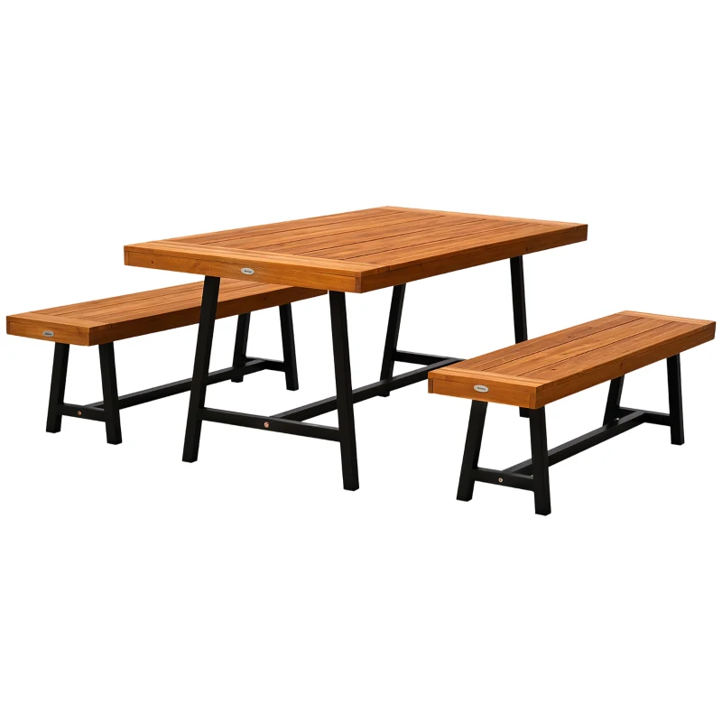 Outsunny 71'' Rustic Acacia Wood Outdoor Picnic Table and 63" Bench Seat Set - Natural Red Wood