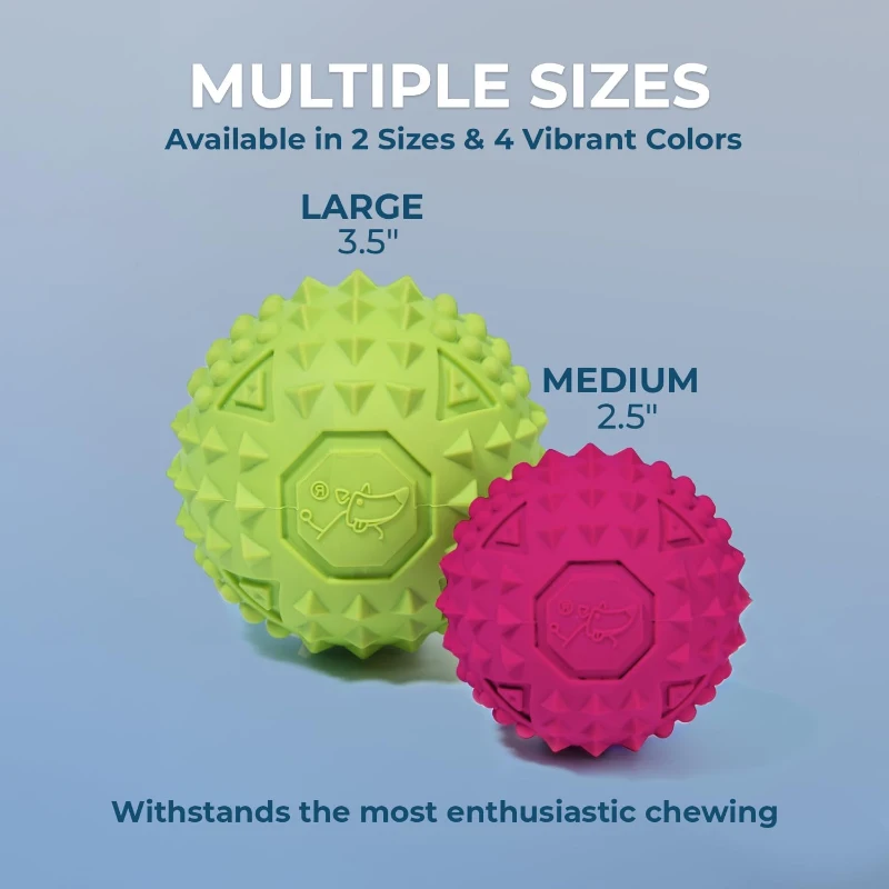 Tough Dog Toys for Aggressive Chewers, 4-Pack, Squeaky Non-Toxic Spiky Ball for Dental Health, 2.5" L x 2.5" W x 2.5" H, Multicolor