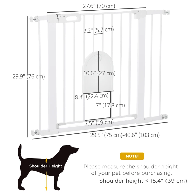 PawHut 30"-41" Extra Wide Pet Gate Barrier with Small Door, 30"H Dog Gate with Safety Gate Barrier, Stair Pressure Fit, White