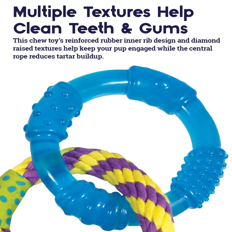 Petstages Orka Dental Links Dog Chew Toy with ORKA Material, Textured Design for Teeth Cleaning, Gum Massage, 9" L x 4" W x 1" H, Multicolor