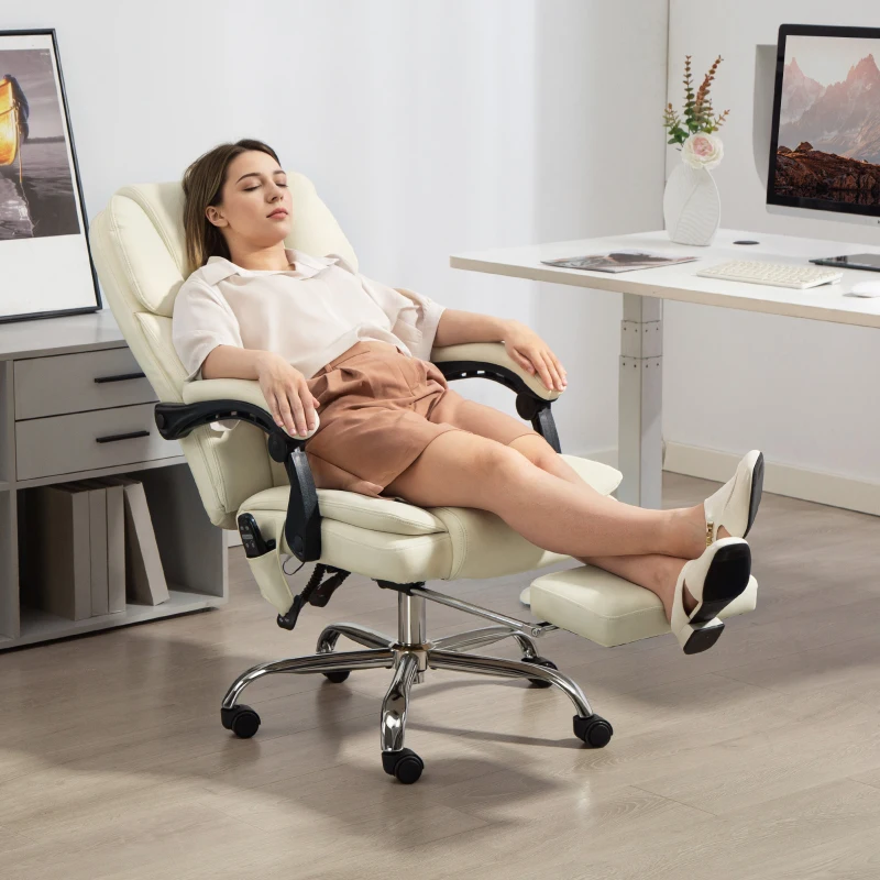 Vinsetto Massage Office Chair, Reclining Executive Office Chair with 6-Point Vibration, Footrest and High Back, White