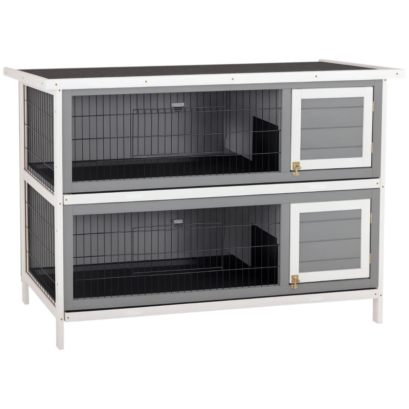 PawHut 54" 2-Story Large Rabbit Hutch Bunny Cage Wooden Pet House Small Animal Habitat with Lockable Doors, No Leak Tray and waterproof Roof for Rabbits, Chickens, Ducks, Outdoor/Indoor Dark Gray