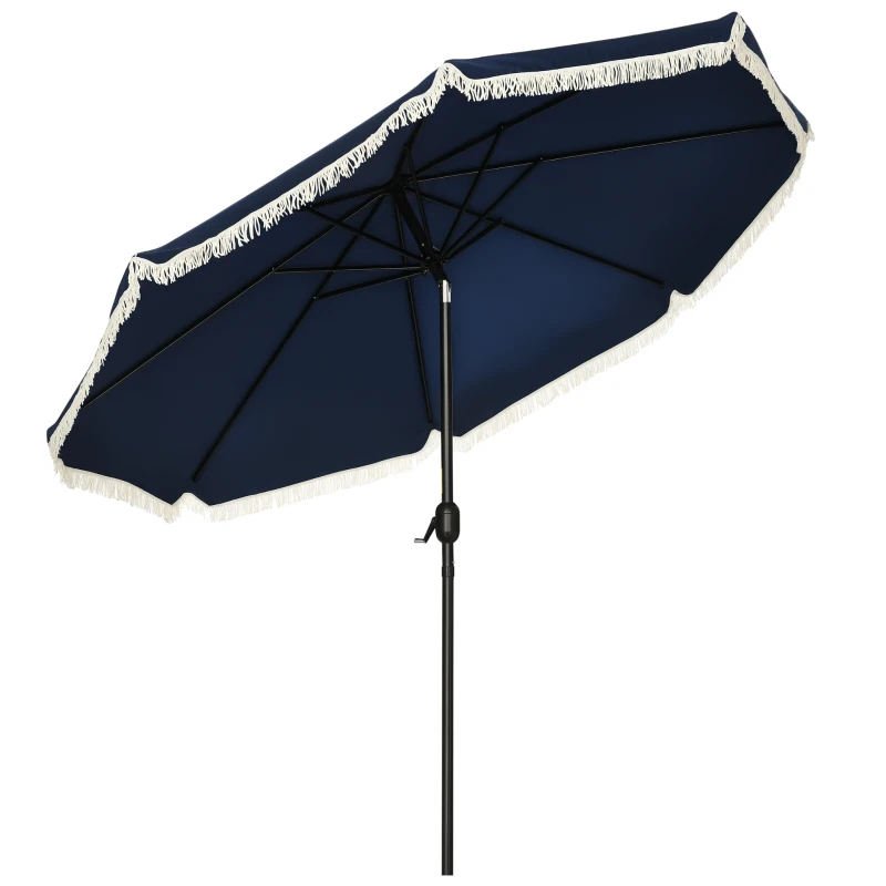 Outsunny 9ft Patio Umbrella Outdoor Table Umbrella w/ Tilt, Crank, Ruffled, 8 Ribs for Garden, Deck, Pool, Dark Blue