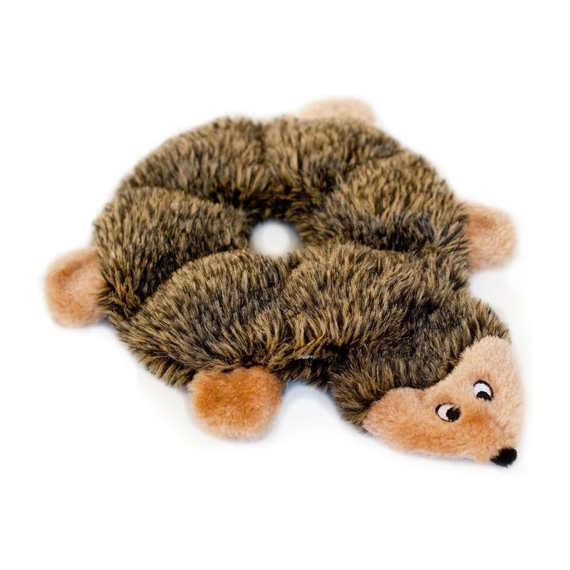 Durable Dog Toy with Fun Hedgehog Design, No Stuffing Squeaky Plush for Small and Medium Dogs, 10" L x 8" W x 1" H, Brown