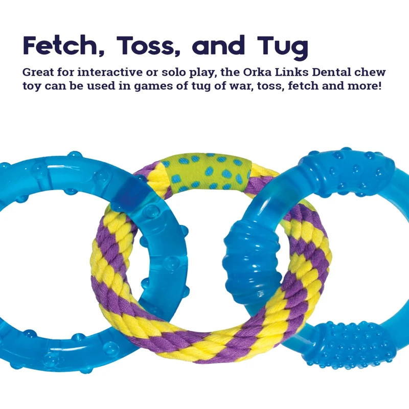 Petstages Orka Dental Links Dog Chew Toy with ORKA Material, Textured Design for Teeth Cleaning, Gum Massage, 9" L x 4" W x 1" H, Multicolor