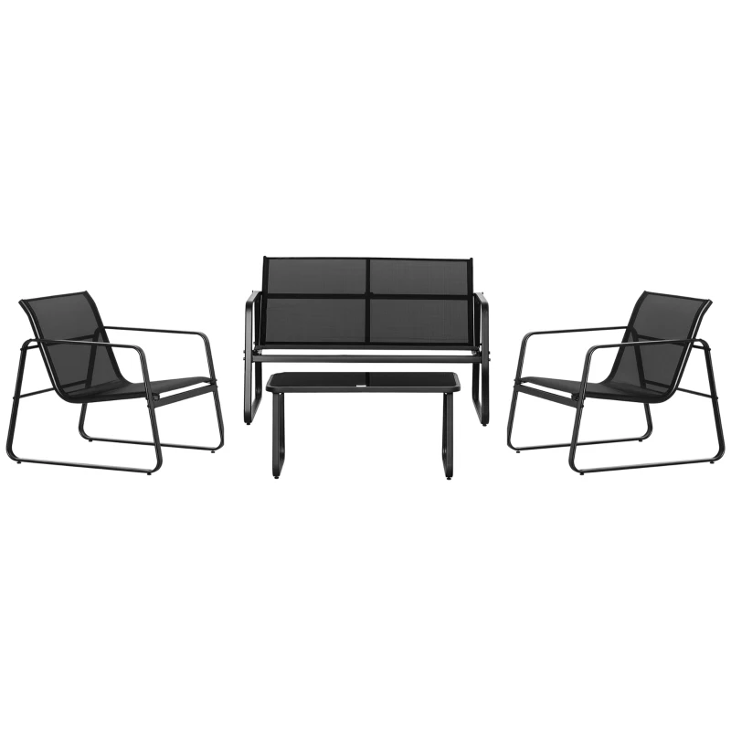 Outsunny 4 PCs Patio Furniture Set with Texteline Seat Outdoor Conversation Set with Loveseat, Center Coffee Table for Garden Backyard Deck, Black